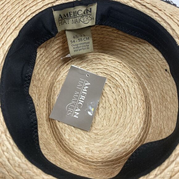 American Hat Makers Womens Natural Straw Frayed Edge Sun Hat Tan Black 54-55 cm main image 4